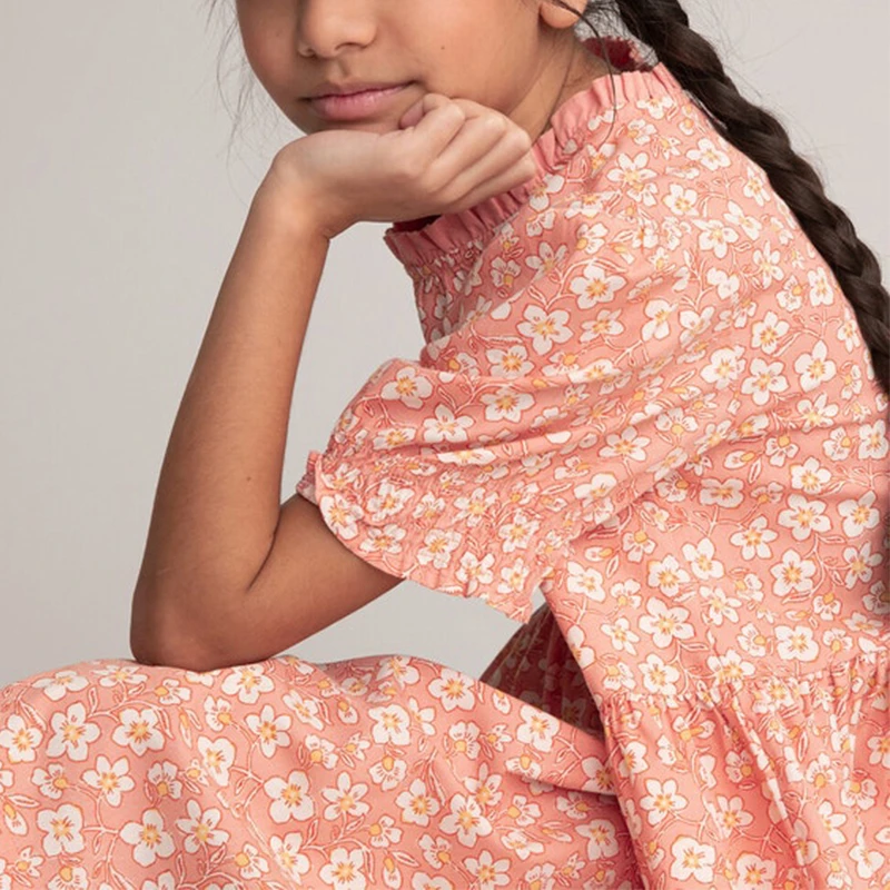Robe d'été fleurie pour fille, sans manches en coton respirant